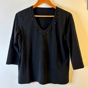 OLSEN Black Embellished 3/4 Sleeve Blouse